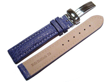 Kippfaltschließe - Uhrenband - echt Hai - dunkelblau - 20mm Gold