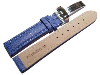 Kippfaltschließe - Uhrenband - echt Hai - hellblau - 20mm Gold