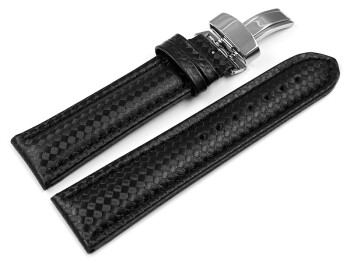 Kippfaltschließe - Uhrenarmband - Leder - Carbon - schwarz TiT 20mm Stahl