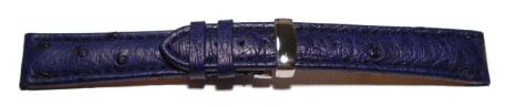 Kippfaltschließe - Uhrenarmband - echt Strauß - dunkelblau 22mm Stahl
