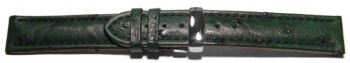 Kippfaltschließe - Uhrenarmband - echt Strauß - dunkelgrün 18mm Stahl