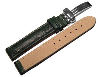 Kippfaltschließe - Uhrenarmband - echt Strauß - dunkelgrün 20mm Gold