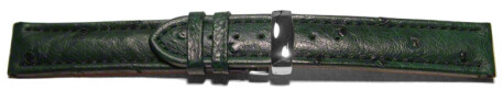 Kippfaltschließe - Uhrenarmband - echt Strauß - dunkelgrün 22mm Gold