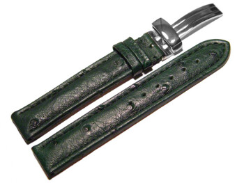 Kippfaltschließe - Uhrenarmband - echt Strauß - dunkelgrün 22mm Gold