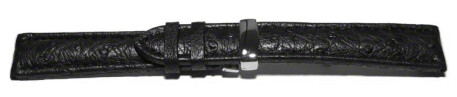 Kippfaltschließe - Uhrenarmband - echt Strauß - schwarz 18mm Stahl