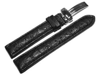 Kippfaltschließe - Uhrenarmband - echt Strauß - schwarz 20mm Gold