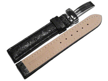 Kippfaltschließe - Uhrenarmband - echt Strauß - schwarz 20mm Gold