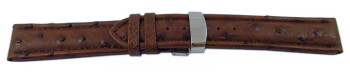 Kippfaltschließe - Uhrenarmband - echt Strauß - dunkelbraun 18mm Stahl