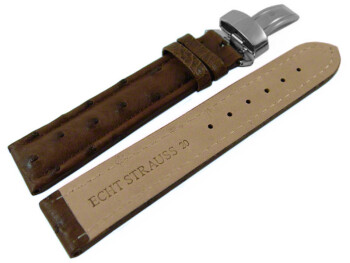Kippfaltschließe - Uhrenarmband - echt Strauß - dunkelbraun 24mm Stahl
