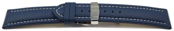 Kippfaltschließe - Uhrenarmband - Leder - genarbt - blau 20mm Gold