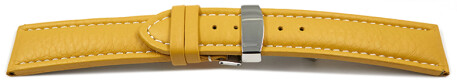 Kippfaltschließe - Uhrenarmband - Leder - genarbt - gelb 20mm Stahl