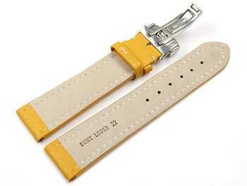 Kippfaltschließe - Uhrenarmband - Leder - genarbt - gelb 20mm Stahl