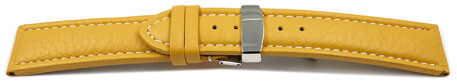 Kippfaltschließe - Uhrenarmband - Leder - genarbt - gelb 24mm Gold