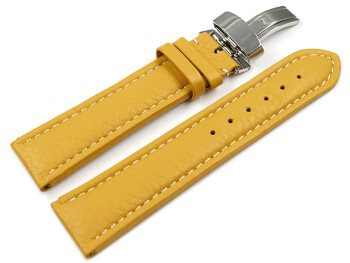 Kippfaltschließe - Uhrenarmband - Leder - genarbt - gelb 24mm Gold