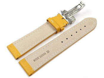 Kippfaltschließe - Uhrenarmband - Leder - genarbt - gelb 24mm Gold
