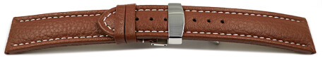 Kippfaltschließe - Uhrenarmband - Leder - genarbt - hellbraun 18mm Stahl