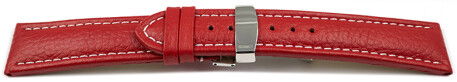 Kippfaltschließe - Uhrenarmband - Leder - genarbt - rot 20mm Stahl