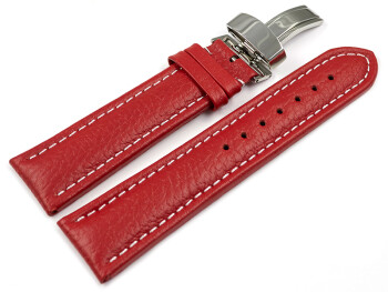 Kippfaltschließe - Uhrenarmband - Leder - genarbt - rot 22mm Stahl