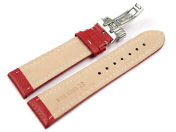 Kippfaltschließe - Uhrenarmband - Leder - genarbt - rot 24mm Gold