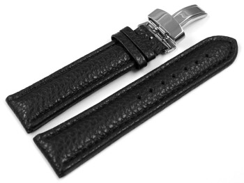 Kippfaltschließe - Uhrenarmband - Leder - genarbt - schwarz 22mm Stahl