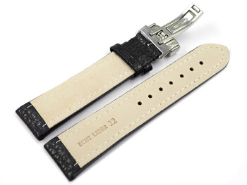 Kippfaltschließe - Uhrenarmband - Leder - genarbt - schwarz 24mm Stahl