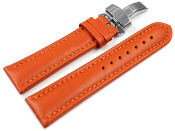 Kippfaltschließe - Uhrenarmband - Leder - glatt - orange 18mm Gold