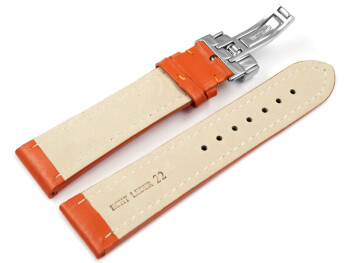 Kippfaltschließe - Uhrenarmband - Leder - glatt - orange 22mm Stahl