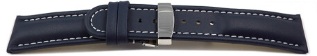 Kippfaltschließe - Uhrenarmband - Leder - glatt - dunkelblau 18mm Stahl