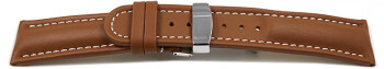 Kippfaltschließe - Uhrenarmband - Leder - glatt - hellbraun 22mm Stahl