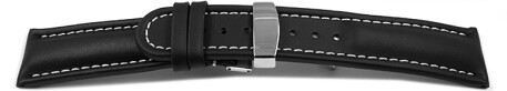 Kippfaltschließe - Uhrenarmband - Leder - glatt - schwarz 18mm Stahl