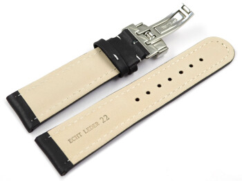 Kippfaltschließe - Uhrenarmband - Leder - glatt - schwarz 18mm Stahl