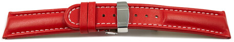 Kippfaltschließe - Uhrenarmband - Leder - glatt - rot 18mm Stahl