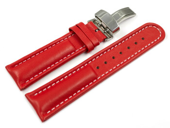 Kippfaltschließe - Uhrenarmband - Leder - glatt - rot 18mm Stahl