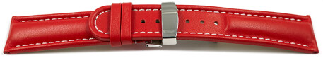 Kippfaltschließe - Uhrenarmband - Leder - glatt - rot 20mm Stahl
