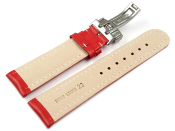 Kippfaltschließe - Uhrenarmband - Leder - glatt - rot 24mm Stahl