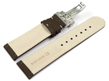 Kippfaltschließe - Uhrenarmband - Leder - glatt - dunkelbraun 18mm Gold