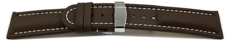 Kippfaltschließe - Uhrenarmband - Leder - glatt - dunkelbraun 20mm Stahl