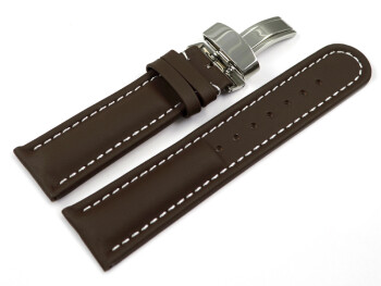 Kippfaltschließe - Uhrenarmband - Leder - glatt - dunkelbraun 20mm Stahl