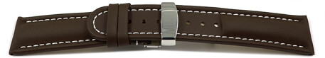 Kippfaltschließe - Uhrenarmband - Leder - glatt - dunkelbraun 22mm Stahl