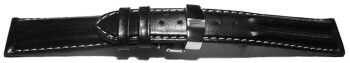 Kippfaltschließe - Uhrenarmband - Leder - glatt - zwei Wülste - schwarz 20mm Stahl