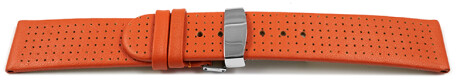 Kippfaltschließe - Uhrenarmband - Glatt mit Lochung - orange 20mm Stahl