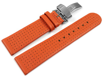 Kippfaltschließe - Uhrenarmband - Glatt mit Lochung - orange 20mm Stahl