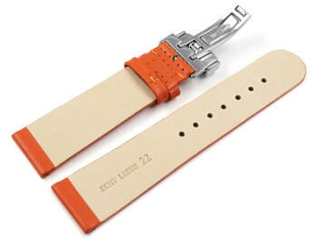 Kippfaltschließe - Uhrenarmband - Glatt mit Lochung - orange 22mm Stahl