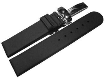 Kippfaltschließe - Uhrenarmband - hydrophobiertes Leder - schwarz 18mm Stahl