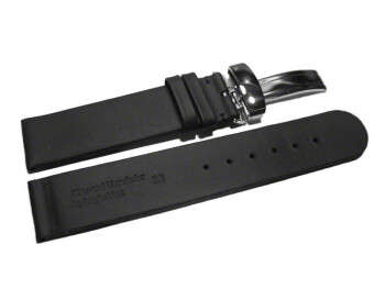 Kippfaltschließe - Uhrenarmband - hydrophobiertes Leder - schwarz 18mm Stahl