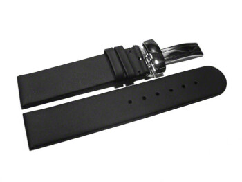 Kippfaltschließe - Uhrenarmband - hydrophobiertes Leder - schwarz 22mm Stahl