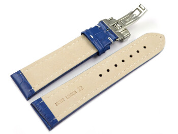 Kippfaltschließe - Uhrenarmband - Leder - Kroko - blau 18mm Gold