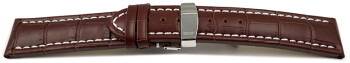 Kippfaltschließe - Uhrenarmband - Leder - Kroko - dunkelbraun 18mm Stahl