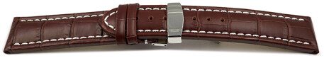 Kippfaltschließe - Uhrenarmband - Leder - Kroko - dunkelbraun 20mm Stahl