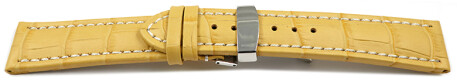 Kippfaltschließe - Uhrenarmband - Leder - Kroko - gelb 20mm Stahl